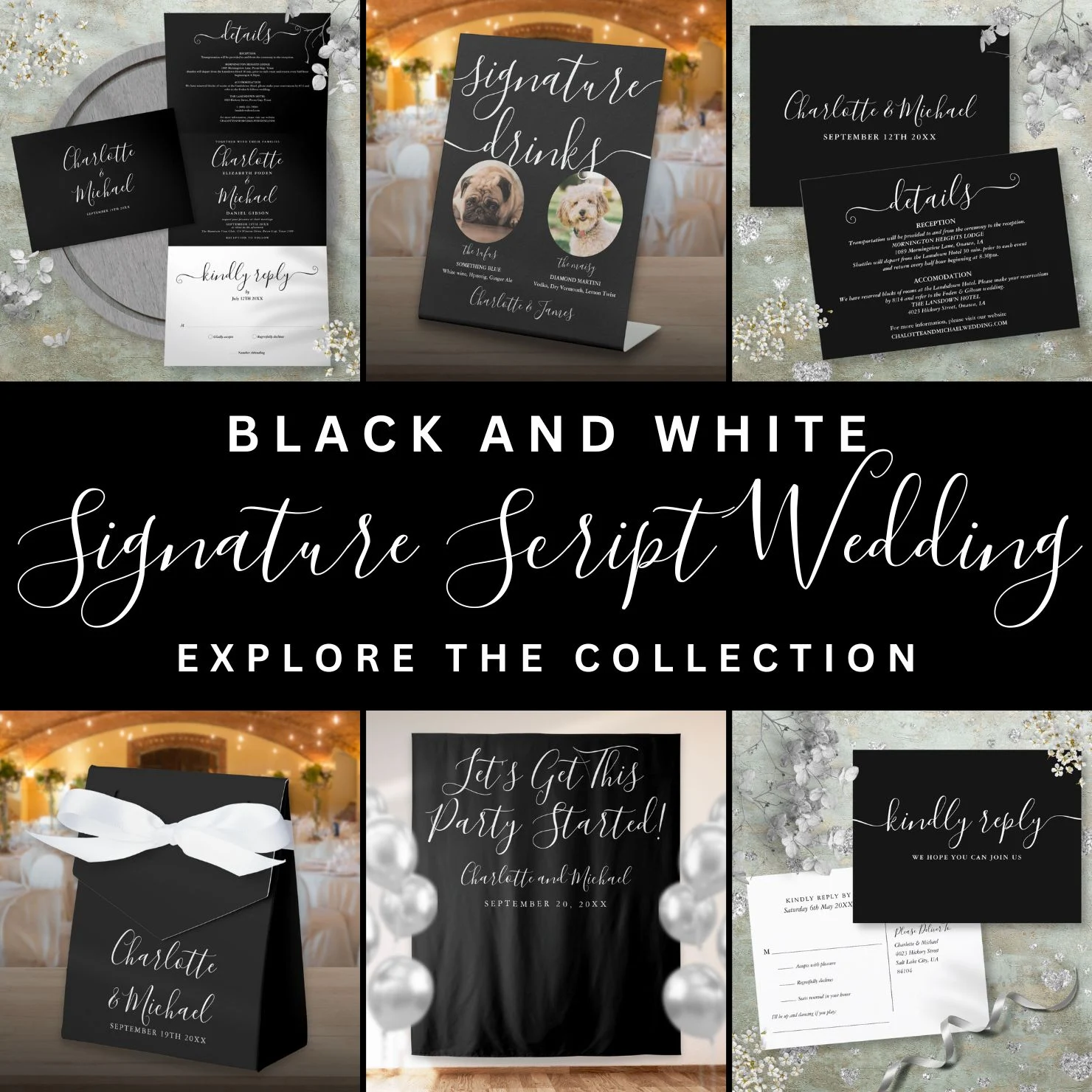 Black and White Signature Script Wedding Suite
