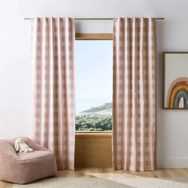 Crate & Barrel Buffalo Check Organic Cotton Blackout Window Curtain Panel