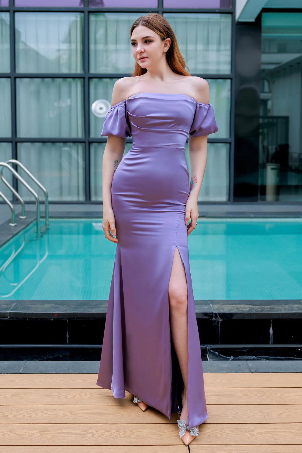 Cocomelody Sheath-Column Floor Length Luxe Satin Dress