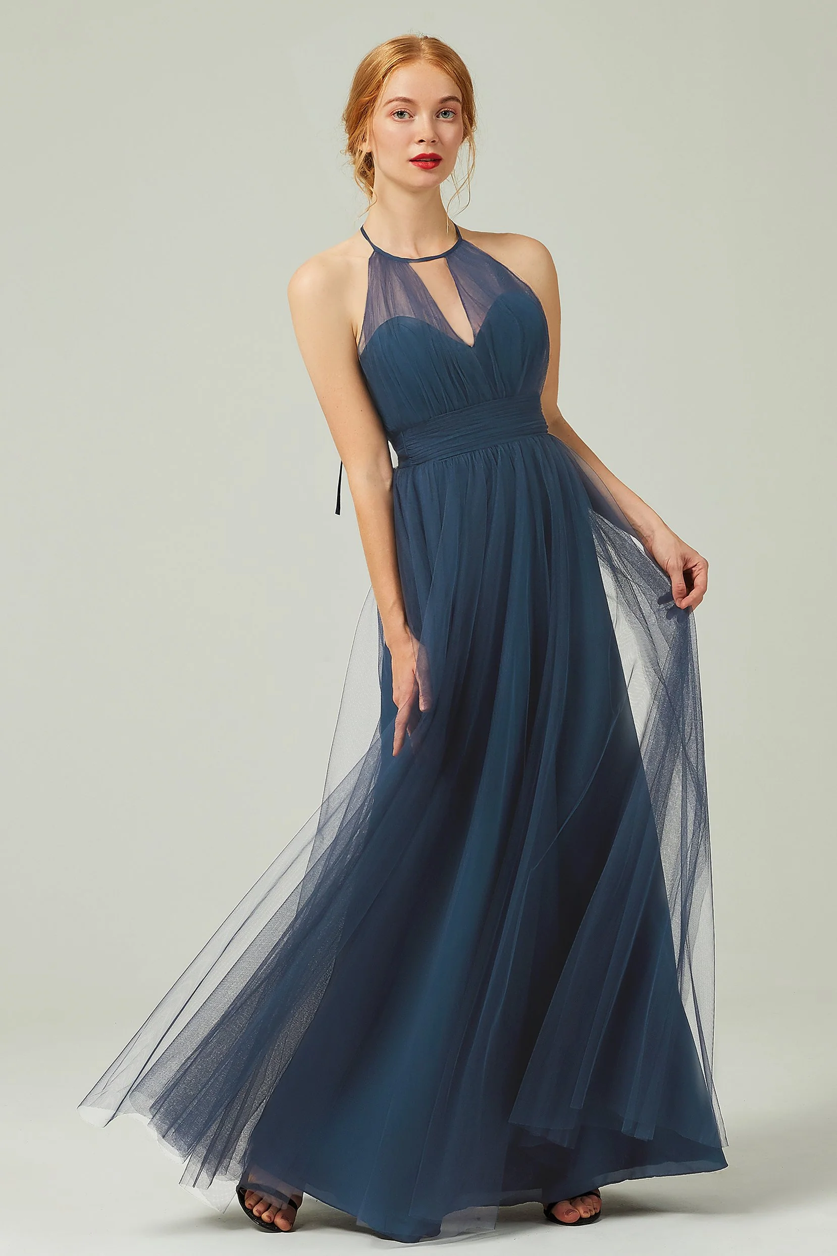 A-Line Floor Length Tulle Bridesmaid Dress