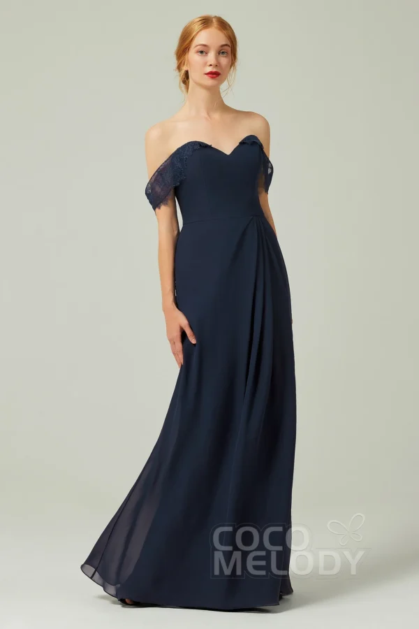 Cocomelody Sheath-Column Floor Length Chiffon Bridesmaid Dress