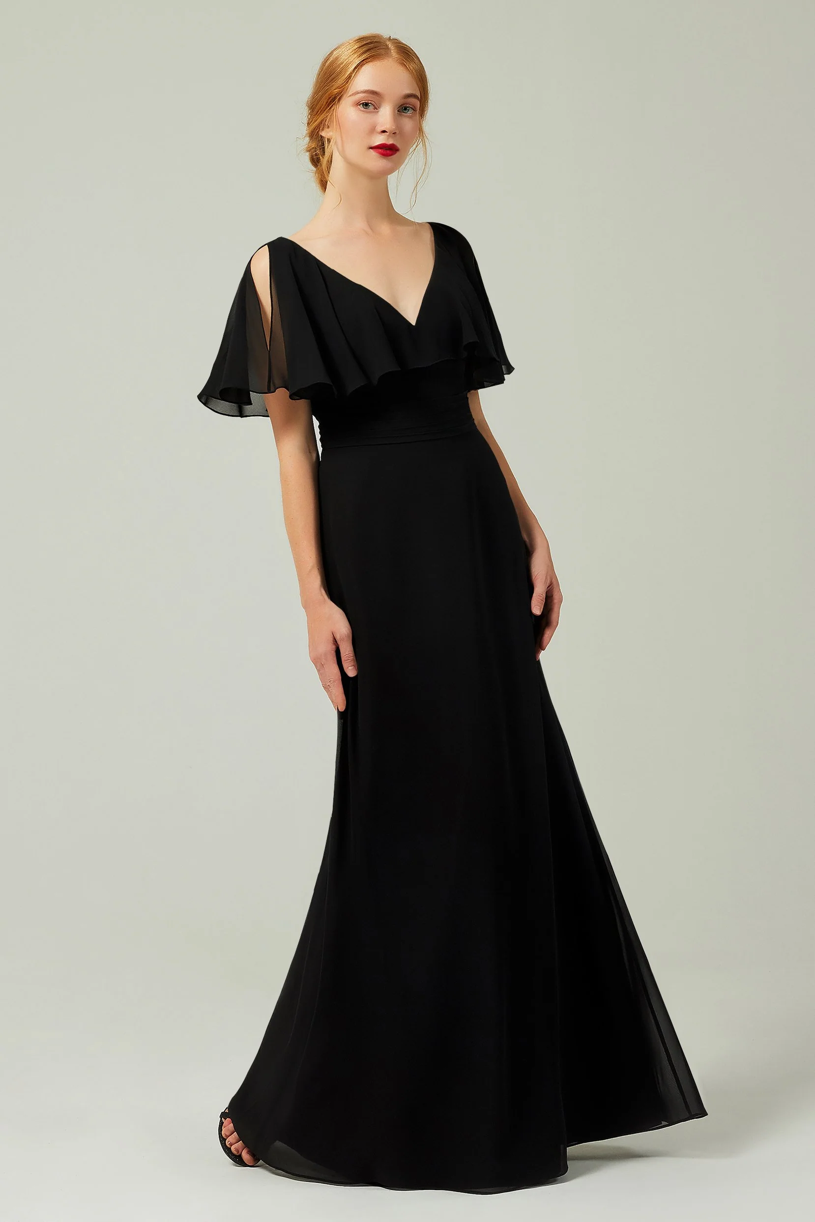 Cocomelody Sheath-Column Floor Length Chiffon Bridesmaid Dress