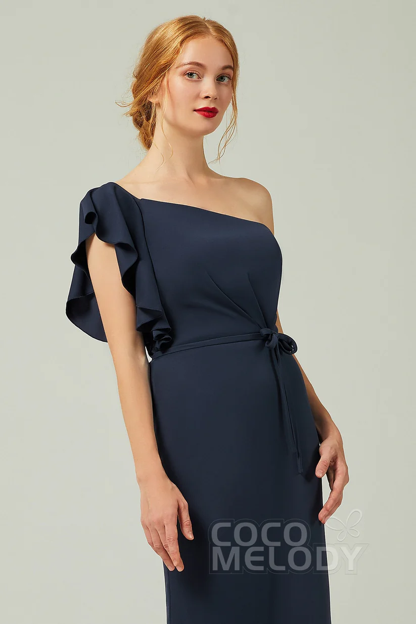 Cocomelody Sheath-Column Floor Length Chiffon Bridesmaid Dress Close up