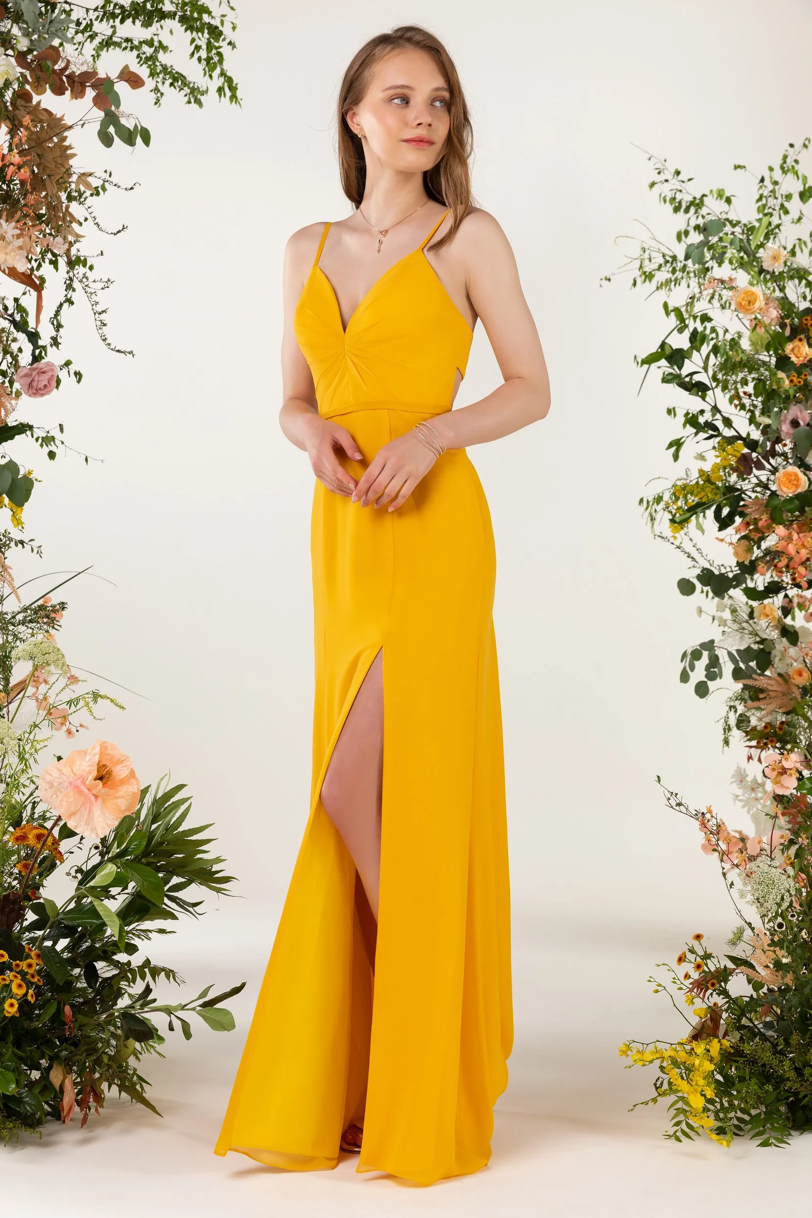 Elegant Yellow Chiffon Bridesmaid Dress