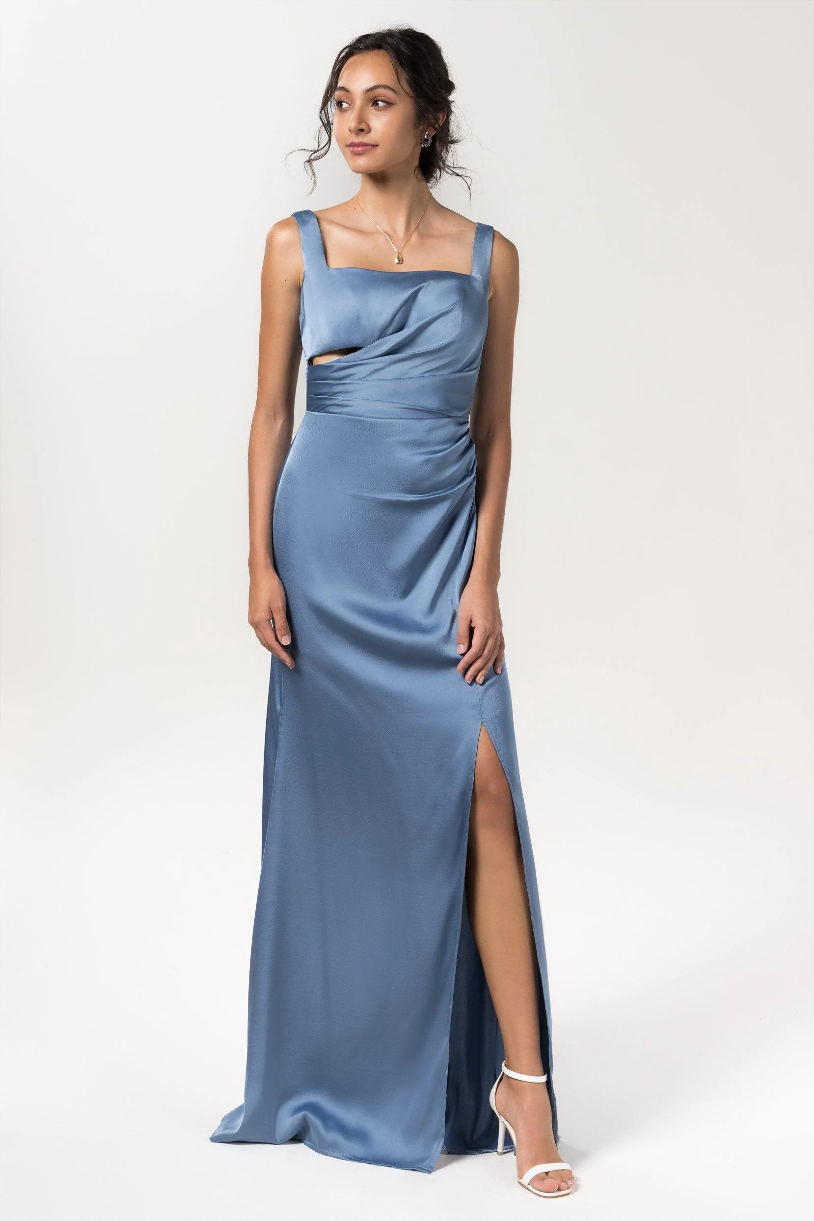 Cocomelody Sheath Floor Length Luxe Satin Bridesmaid Dress