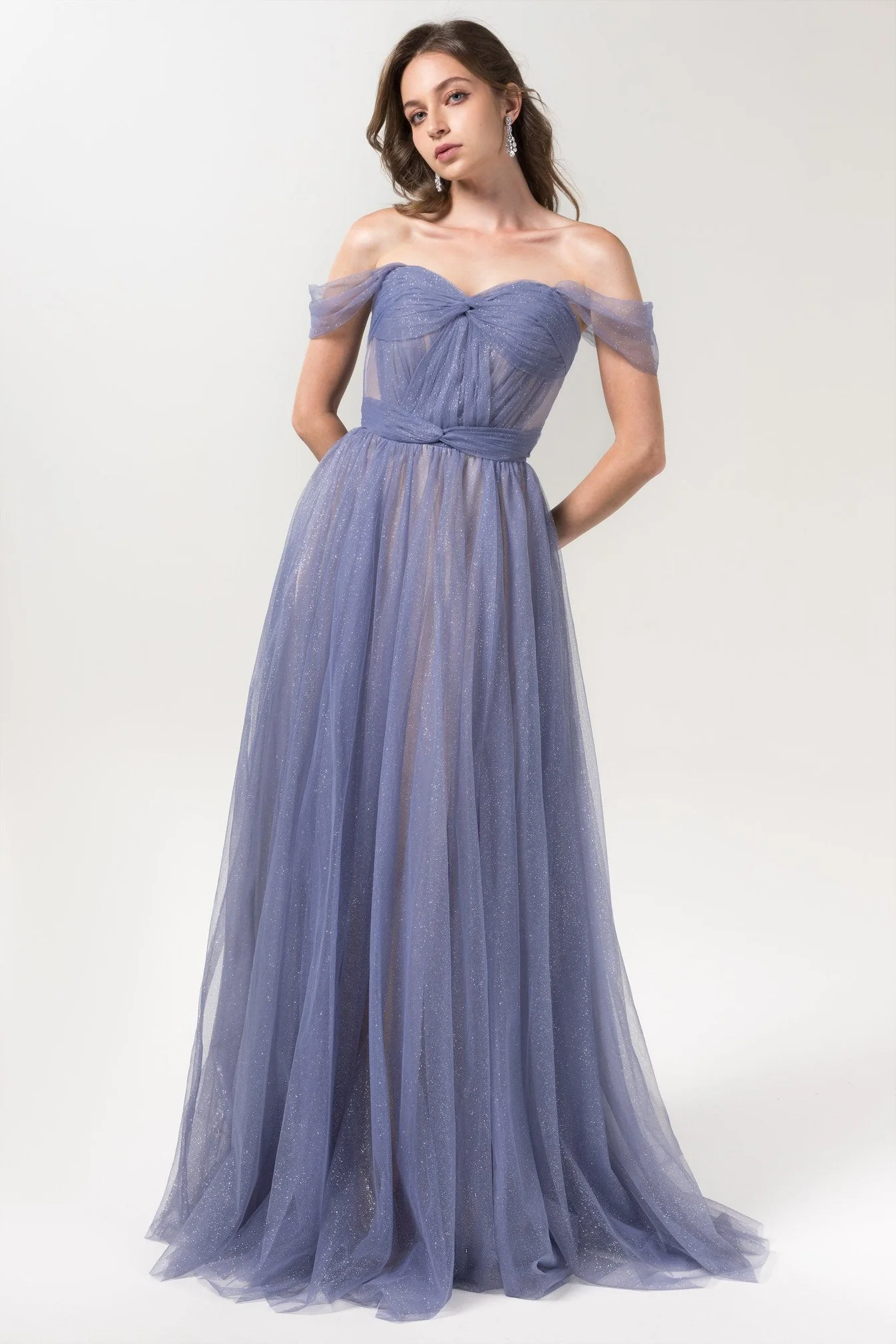 Cocomelody A-Line Floor Length Sparkling Tulle Bridesmaid Dress Formal Dress