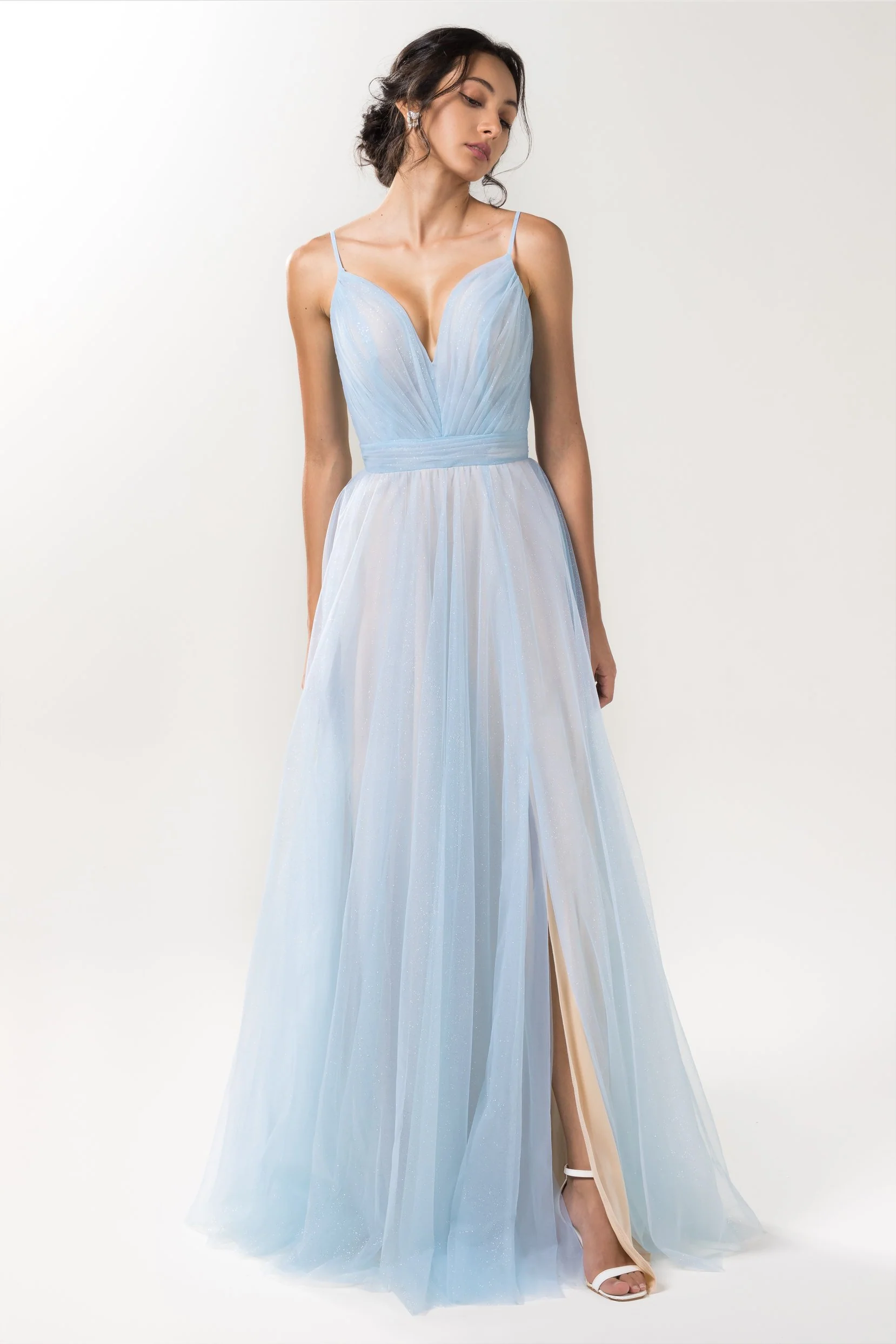 A-Line Floor Length Sparkling Tulle Dress