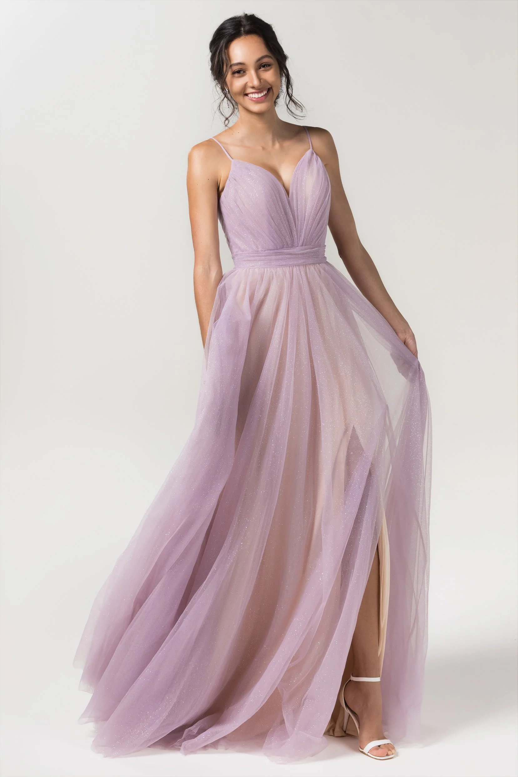 A-Line Floor Length Sparkling Tulle Bridesmaid Dress