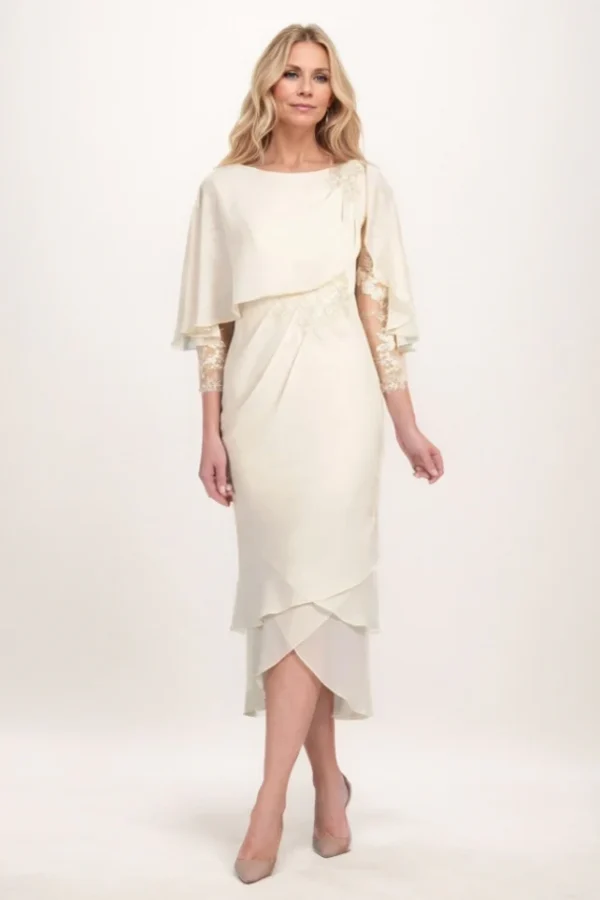 Cocomelody Asymmetrical Midi Chiffon Mother Of The Bride Dress