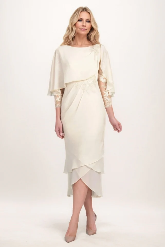 Cocomelody Asymmetrical Midi Chiffon Mother Of The Bride Dress