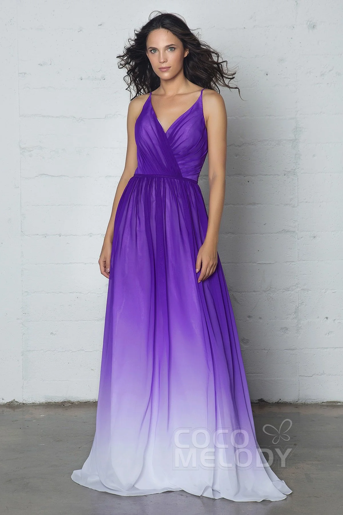 Cocomelody Sheath-Column Floor Length Chiffon Ombre Dress