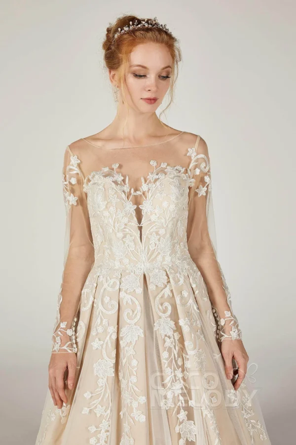 Cocomelody A-Line Court Train Tulle Wedding Dress