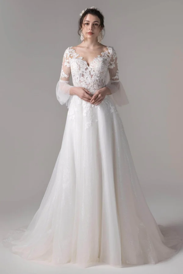 Cocomelody A-Line Court Train Lace Sequined Tulle Wedding Dress