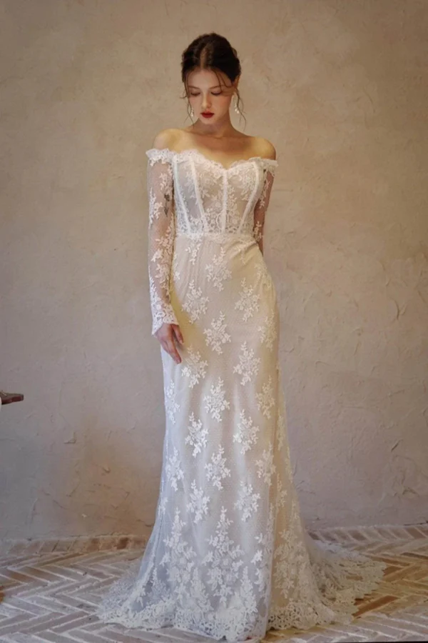 Trumpet-Mermaid Court Train Lace Tulle Wedding Dress