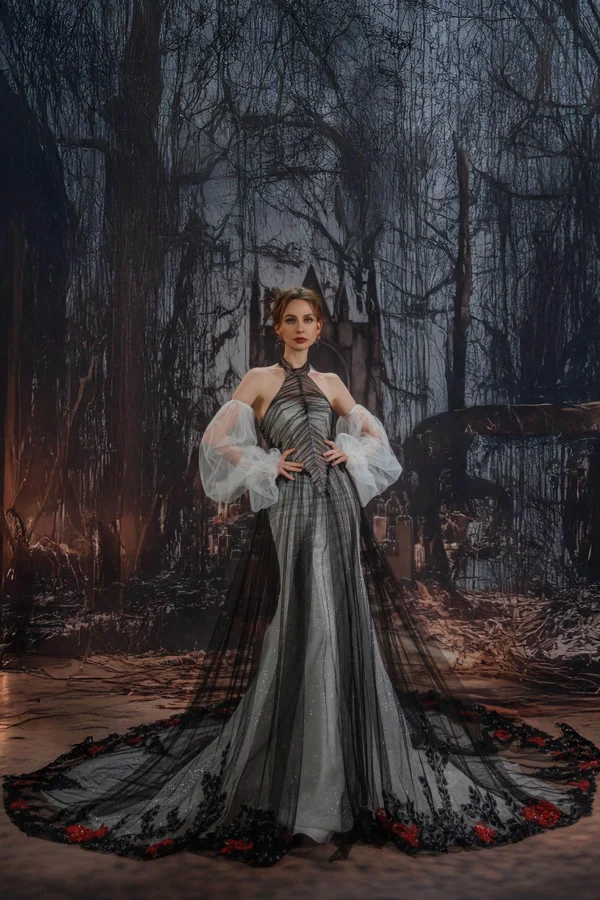 Cocomelody A-Line Cathedral Train Glitter Sparkle Tulle Wedding Dress