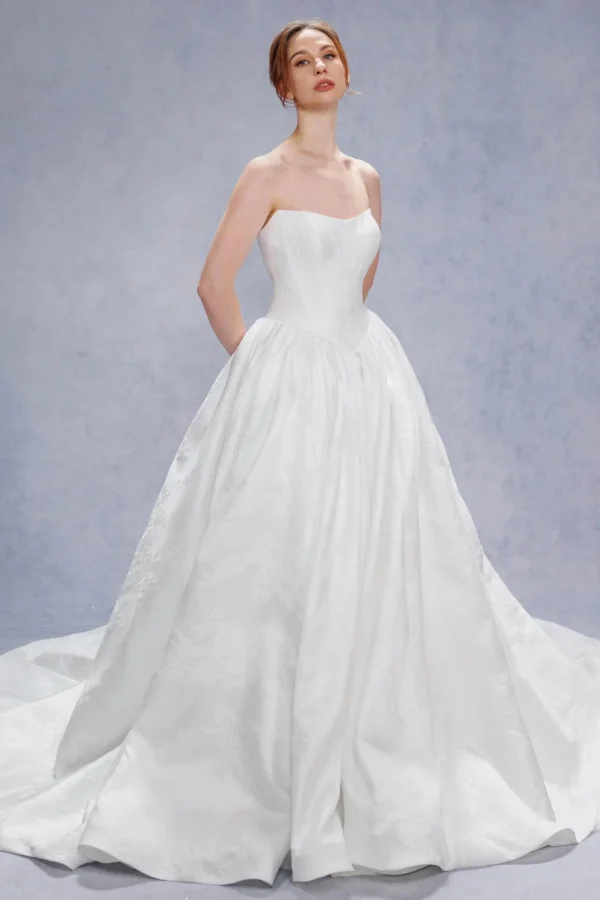 Cocomelody Ball Gown Court Train Jacquard Satin Wedding Dress