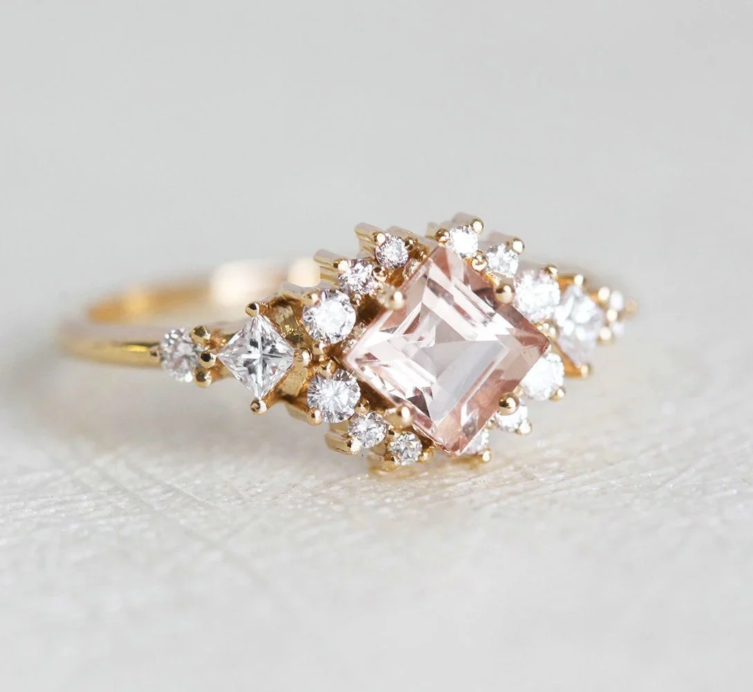 Capucinne Chiara Peach Morganite Diamond Cluster Ring