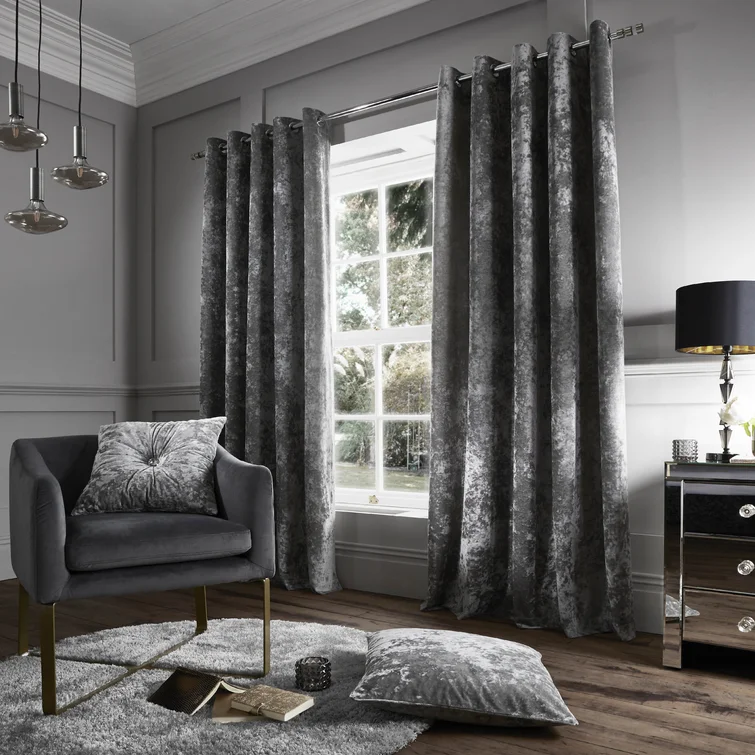 Wayfair Crushed Velvet Eyelet Sheer Curtains (Set of 2)