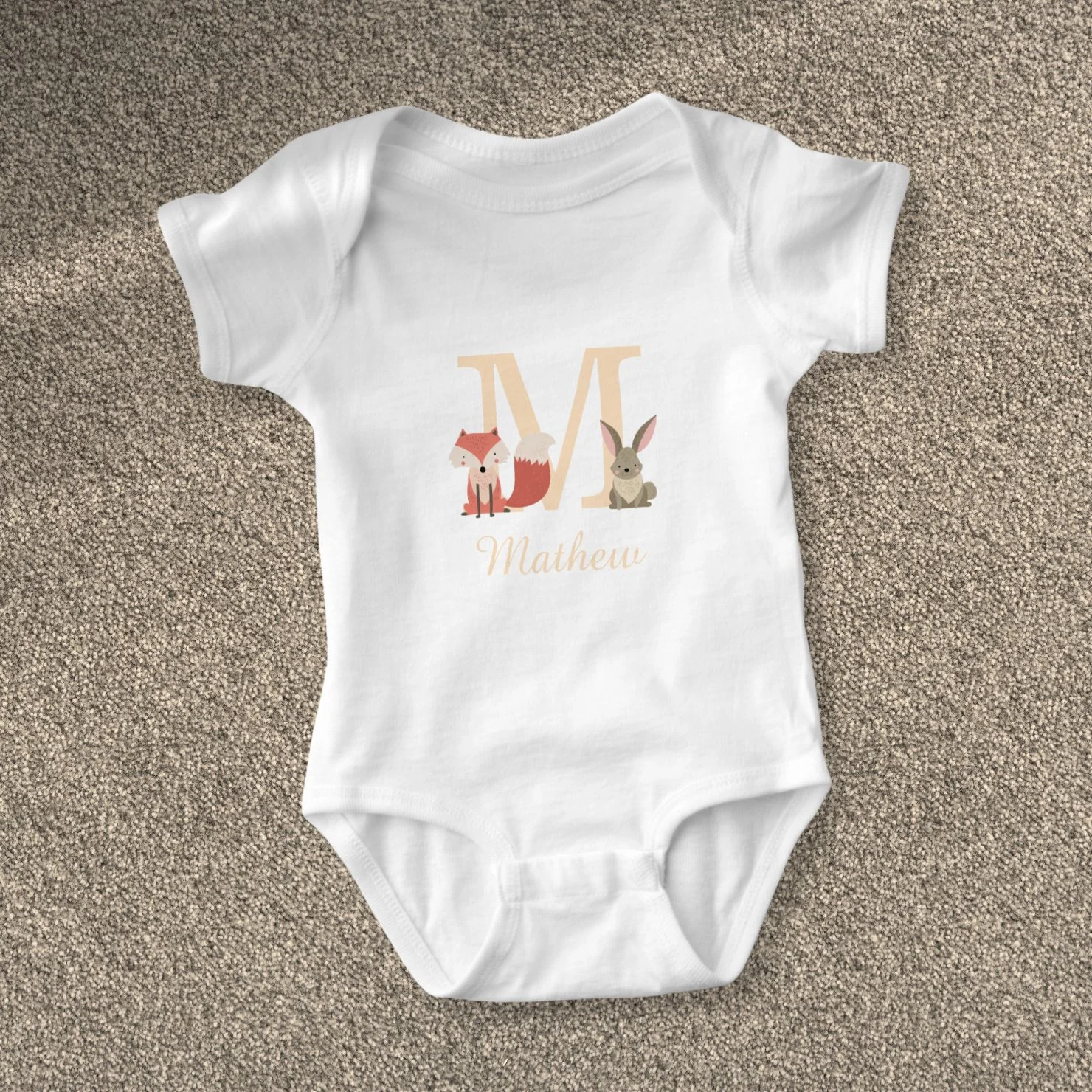 Cute Baby Woodland Rabbit Fox Monogram Baby Bodysuit