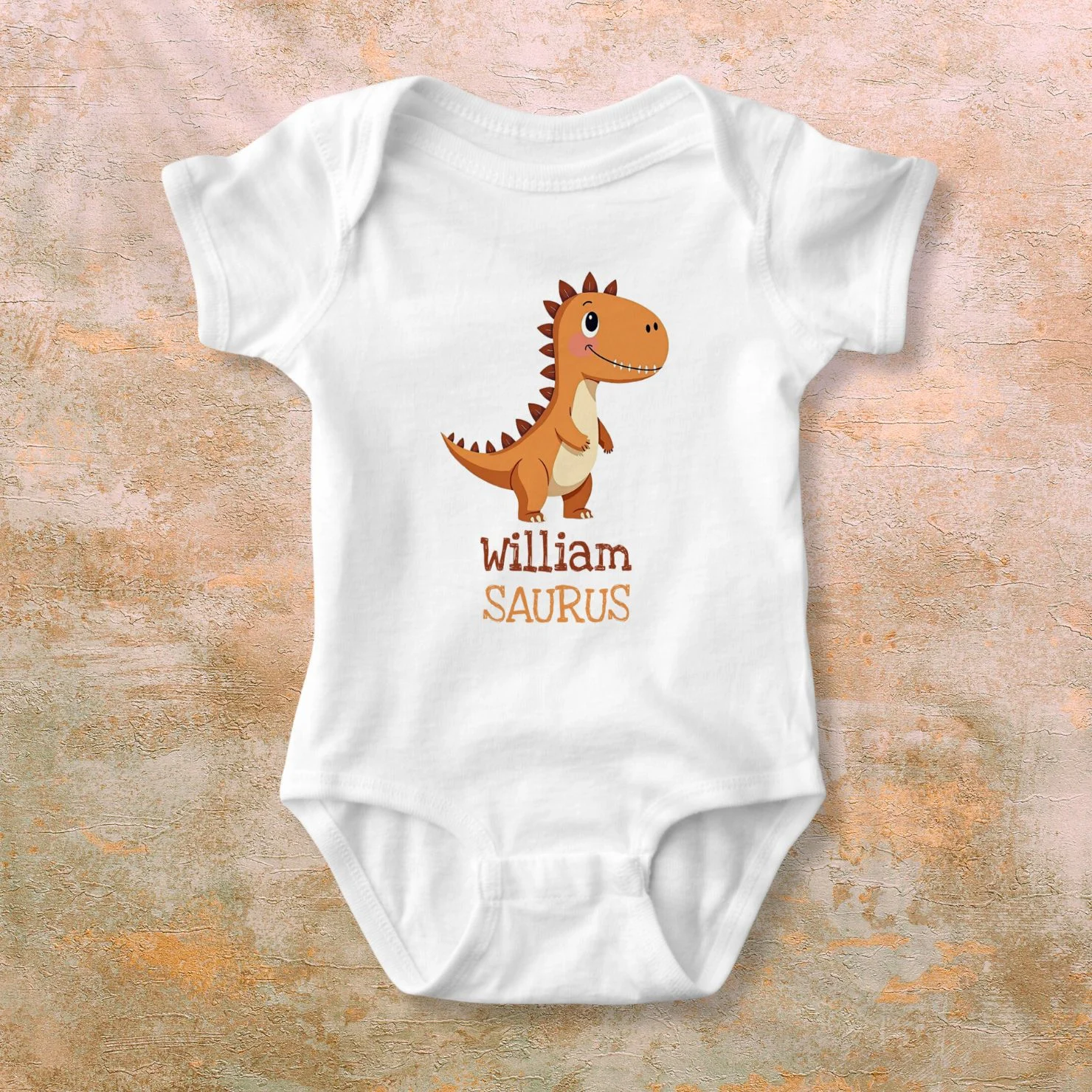 Cute Neutral Dinosaur Personalized Name Baby Bodysuit
