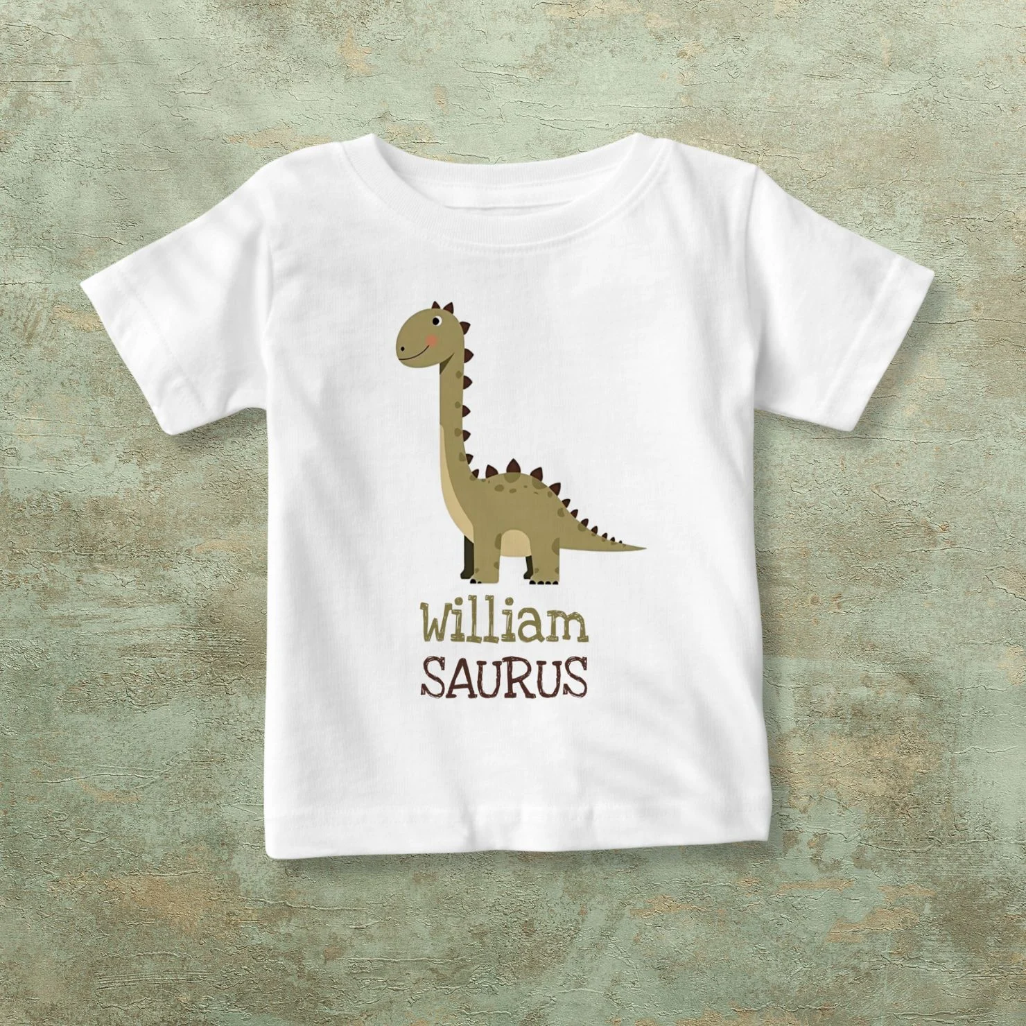 Cute Neutral Dinosaur Personalized Name Baby T-Shirt