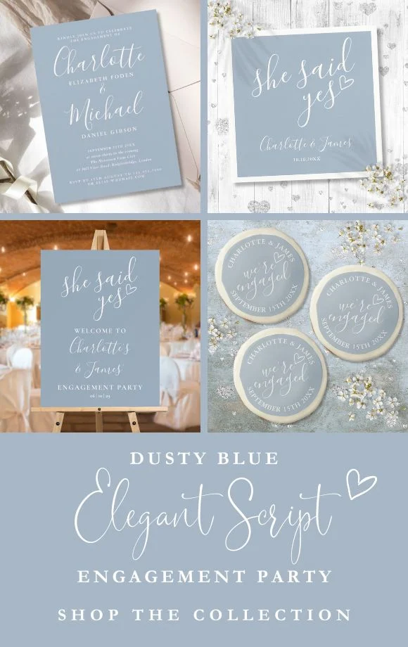 Dusty Blue Modern Elegant Script Engagement Suite