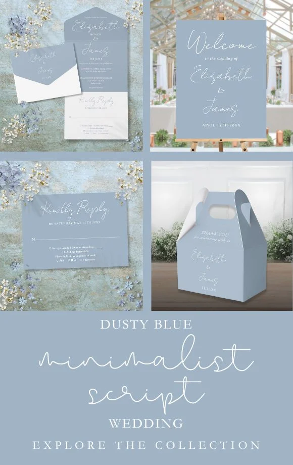 Dusty Blue Modern Minimalist Script Wedding Suite