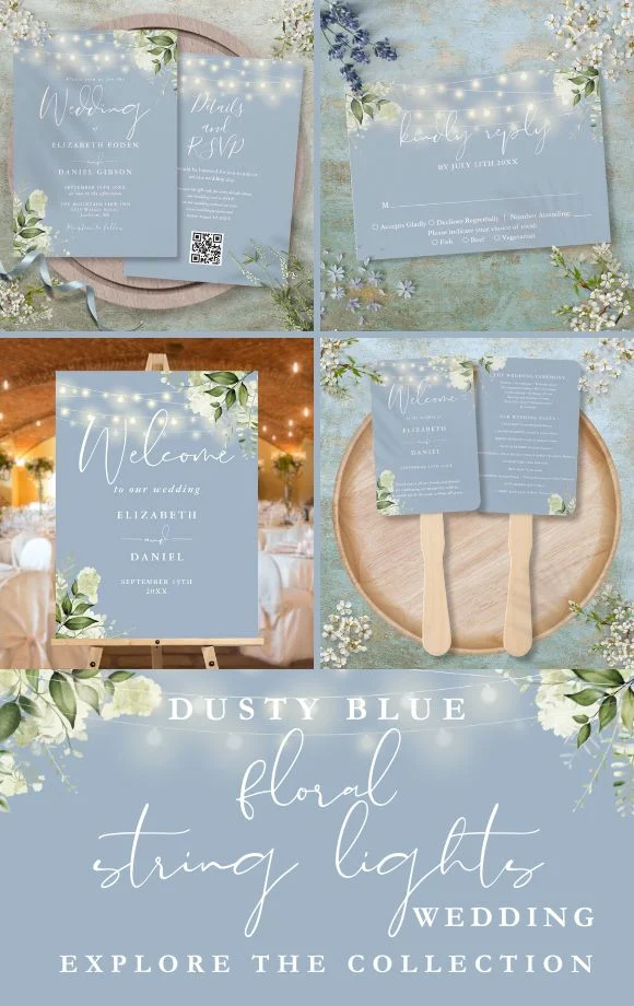 Dusty Blue Foral String Lights Wedding Suite