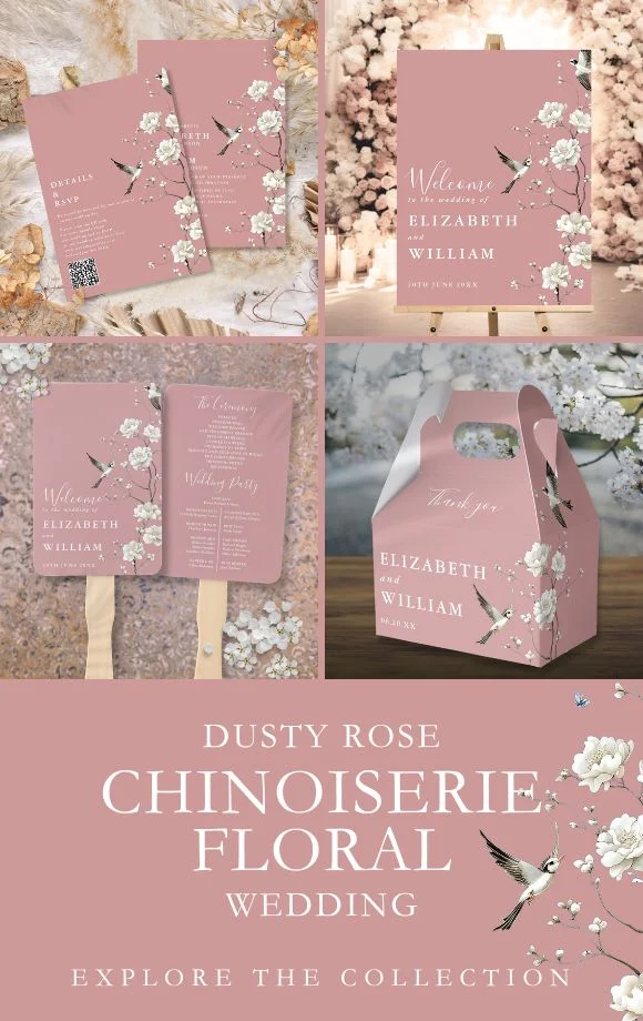 Dusty Rose Chinoiserie Floral Garden Wedding Suite