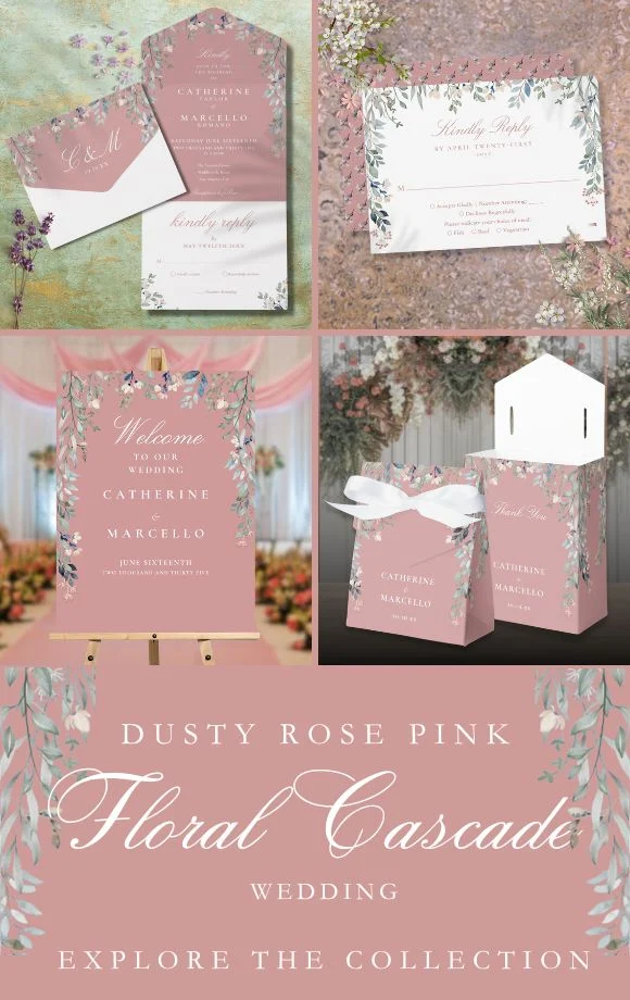 Dusty Rose Pink Wildflowers Floral Wedding Suite
