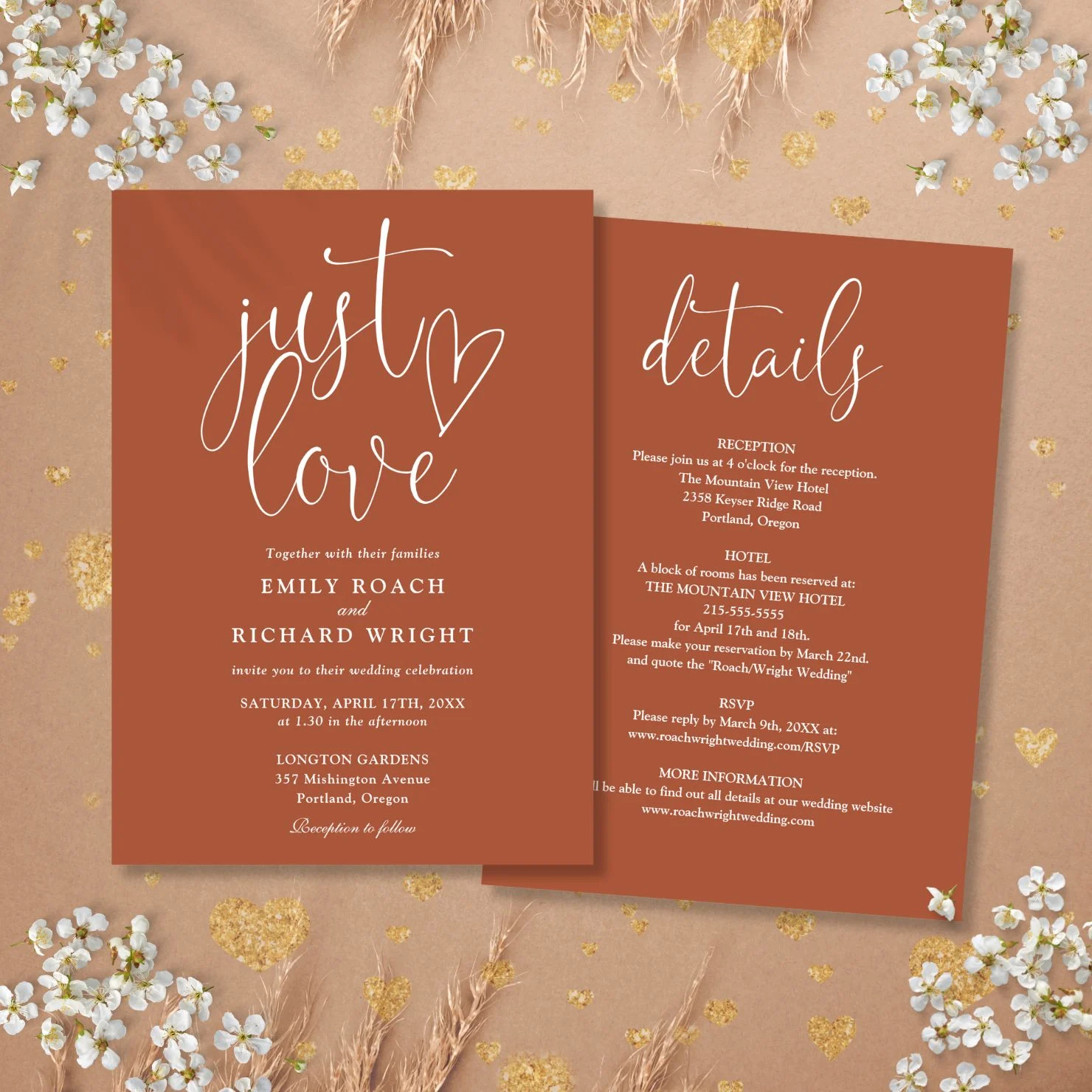 Elegant Just Love All In One Terracotta Wedding Invitation