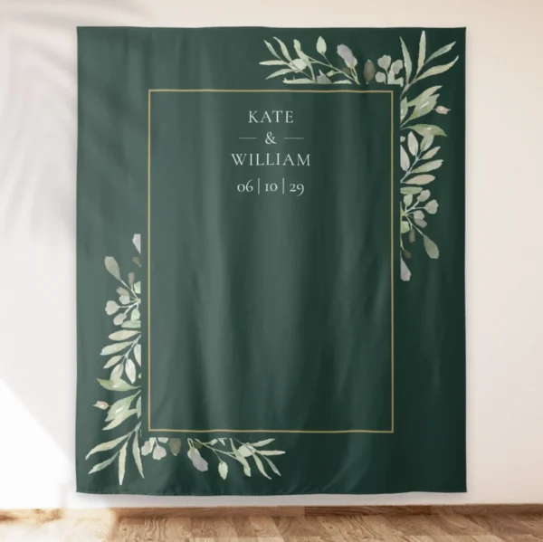 Emerald Greenery Wedding Photo Booth Backdrop