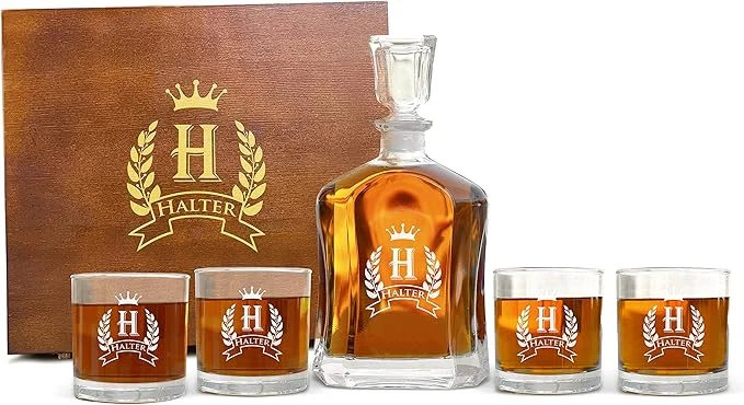 Engraved Whiskey Decanter Set