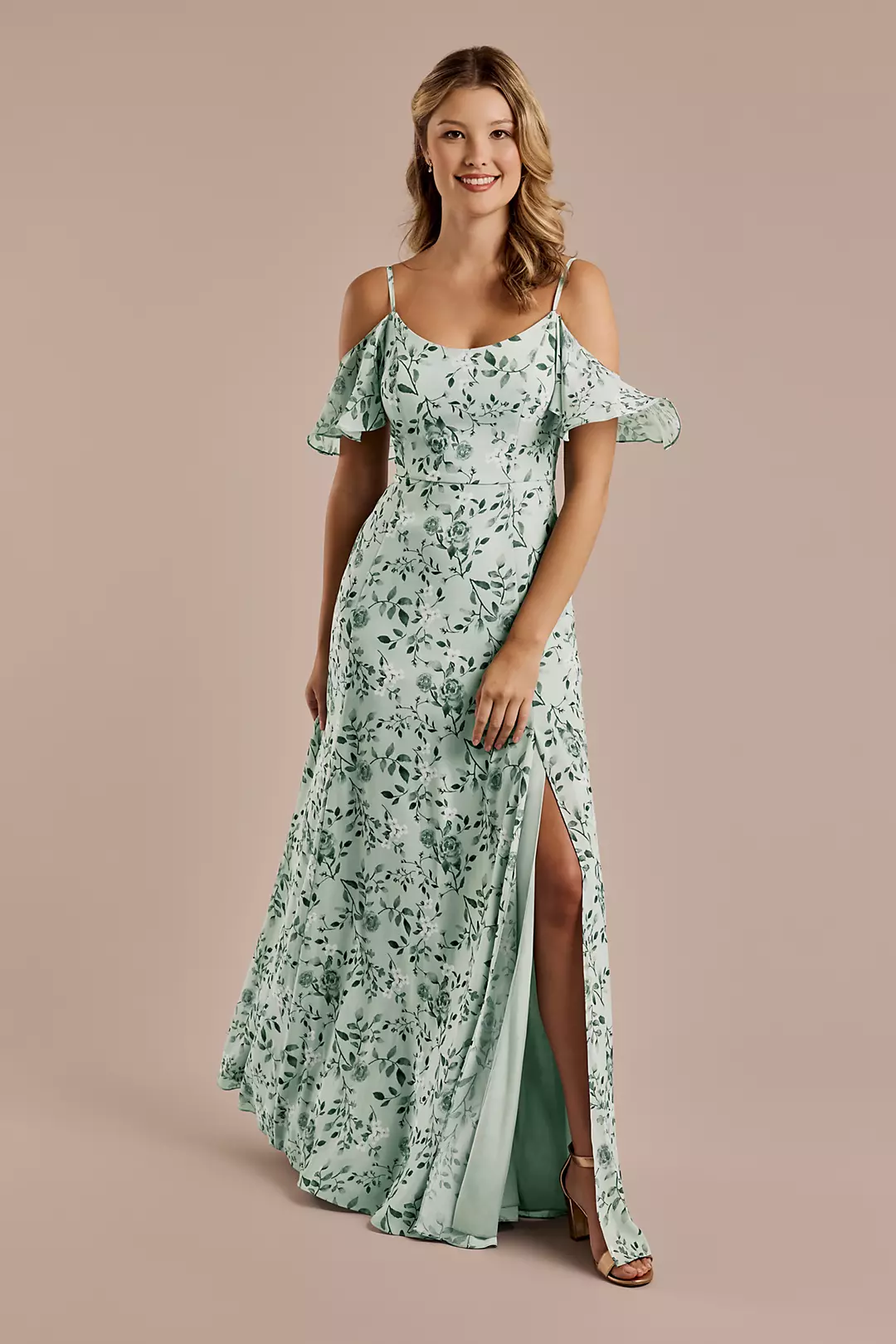Celebrate DB Studio Cold-Shoulder Long Chiffon Dress