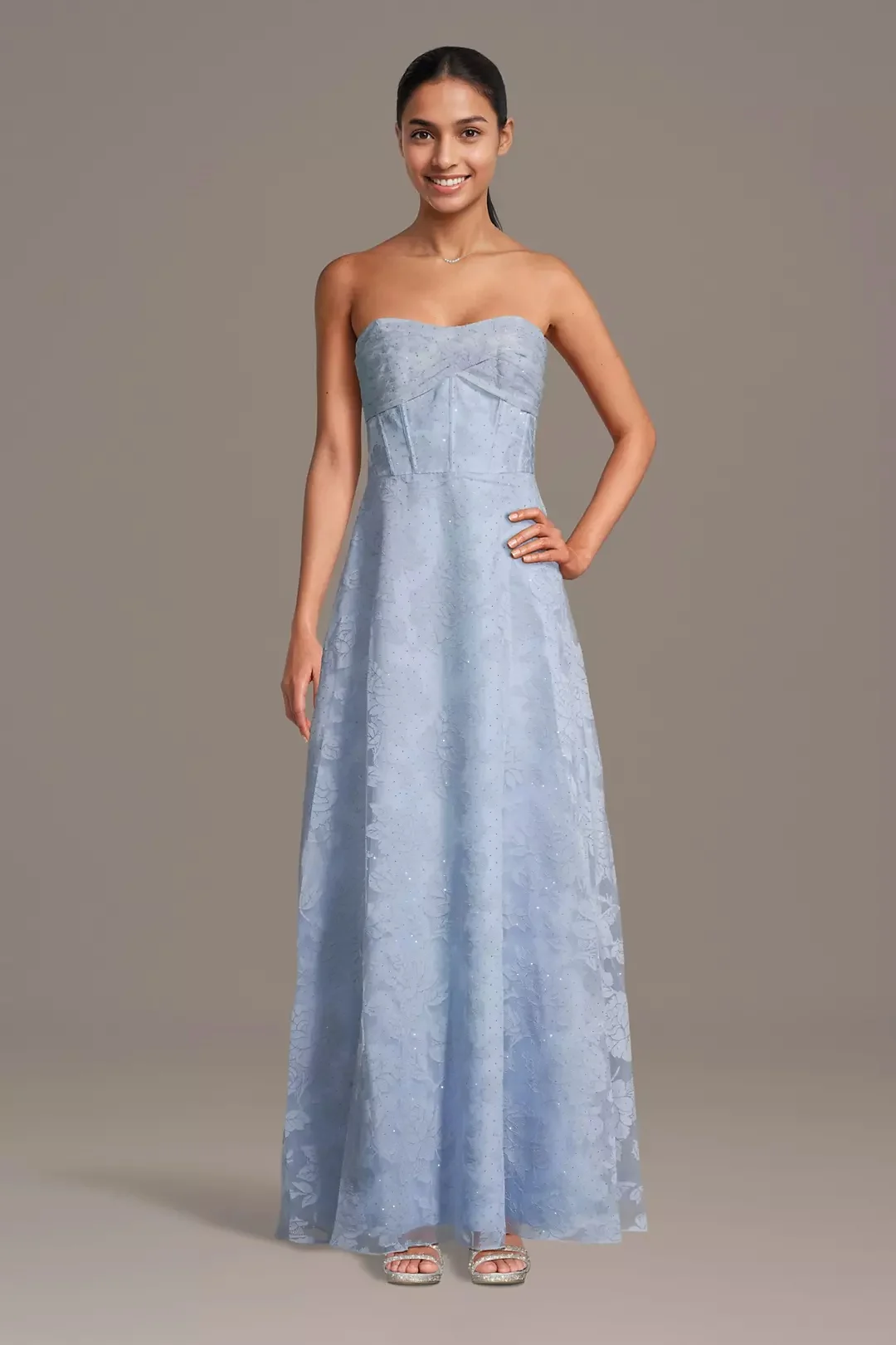 David's Bridal Strapless Burnout Organza Corset A-Line Dress