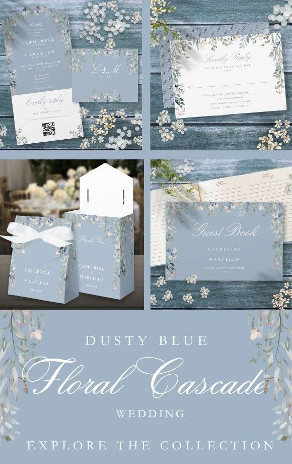 Dusty Blue Floral Greenery Cascade Wedding Suite Cover