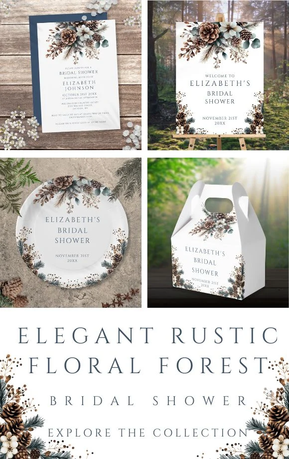 Elegant Rustic Floral Forest Bridal Shower Suite