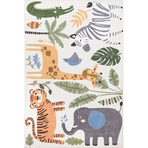 Felipa Safari Animals Machine Washable Area Rug