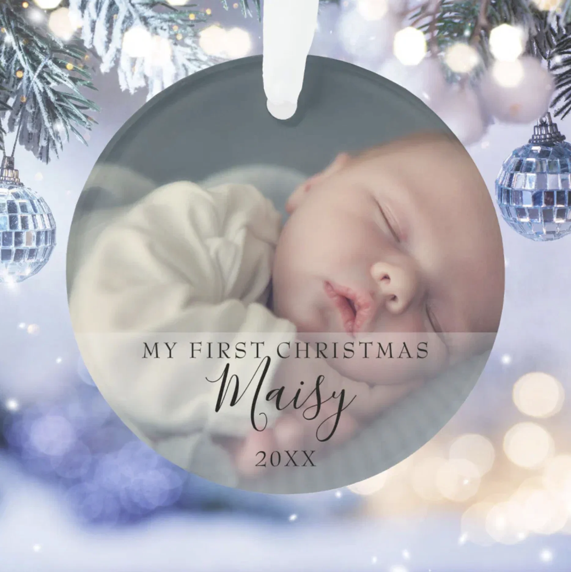 First Christmas Baby Photos Script Name Ornament