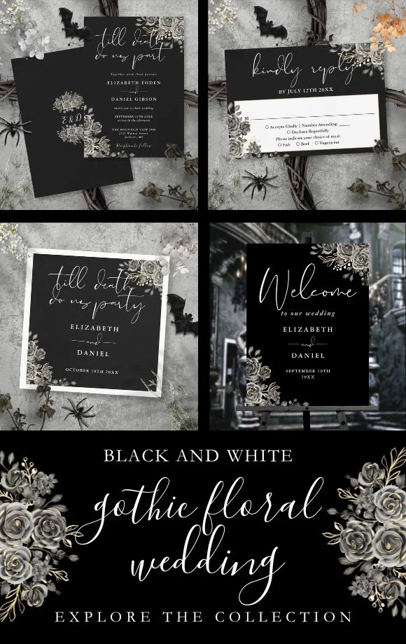 Black And White Gothic Roses Floral Wedding Suite Cover