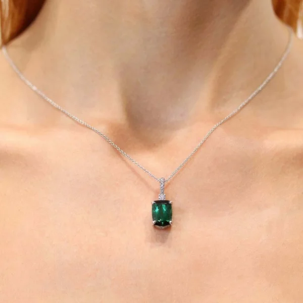 Barkev's Cushion Green Tourmaline And Diamond Necklace In Situ