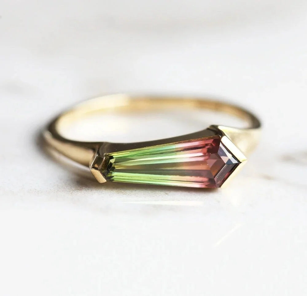 Capucinne Gianna Shield Kite Watermelon Tourmaline Ring