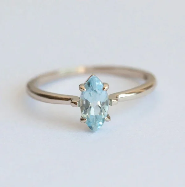 Capucinne Gold Engagement Ring, Gold Aquamarine Ring