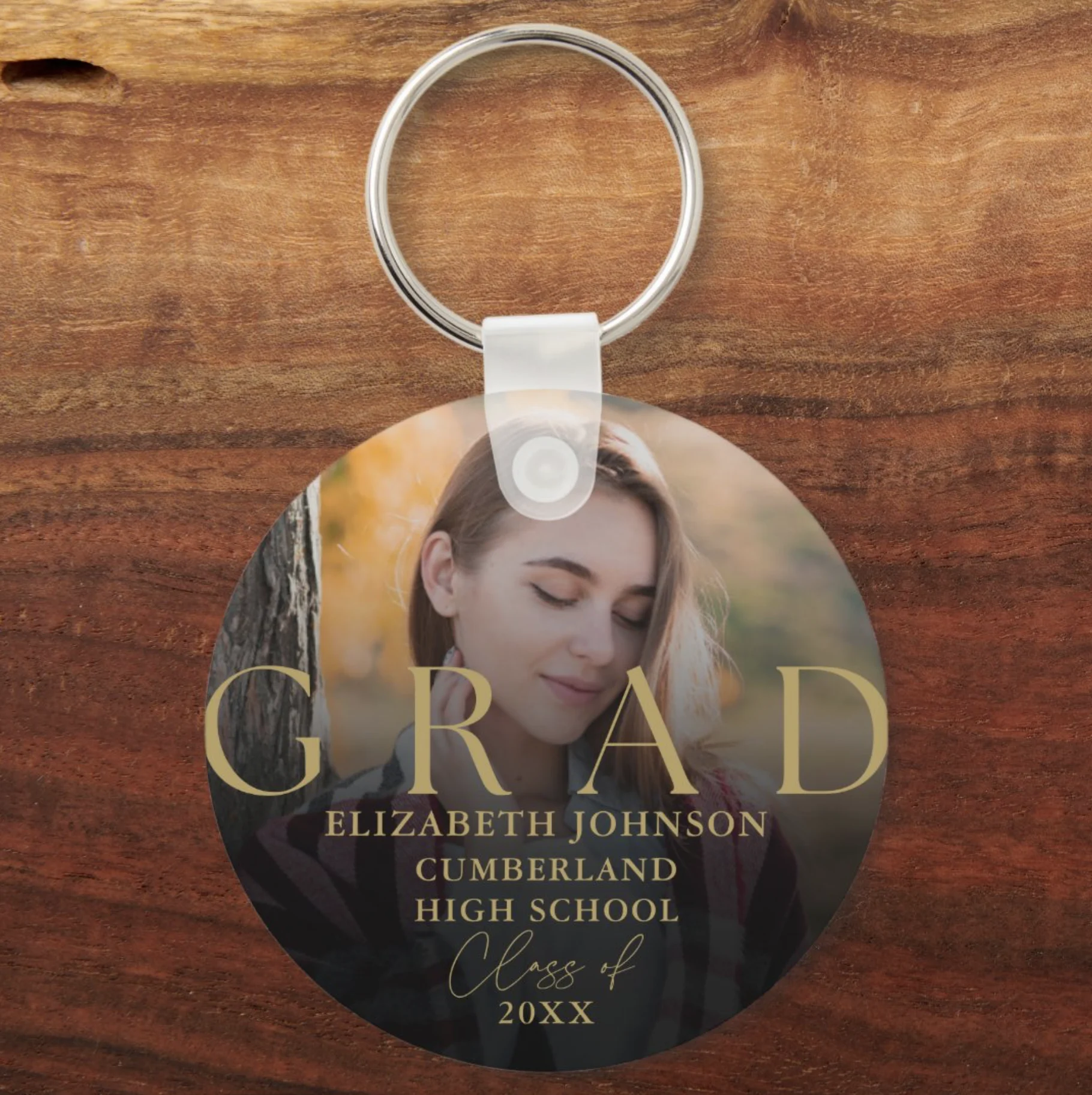Gold Graduation Modern Elegant Photo Grad Keychain