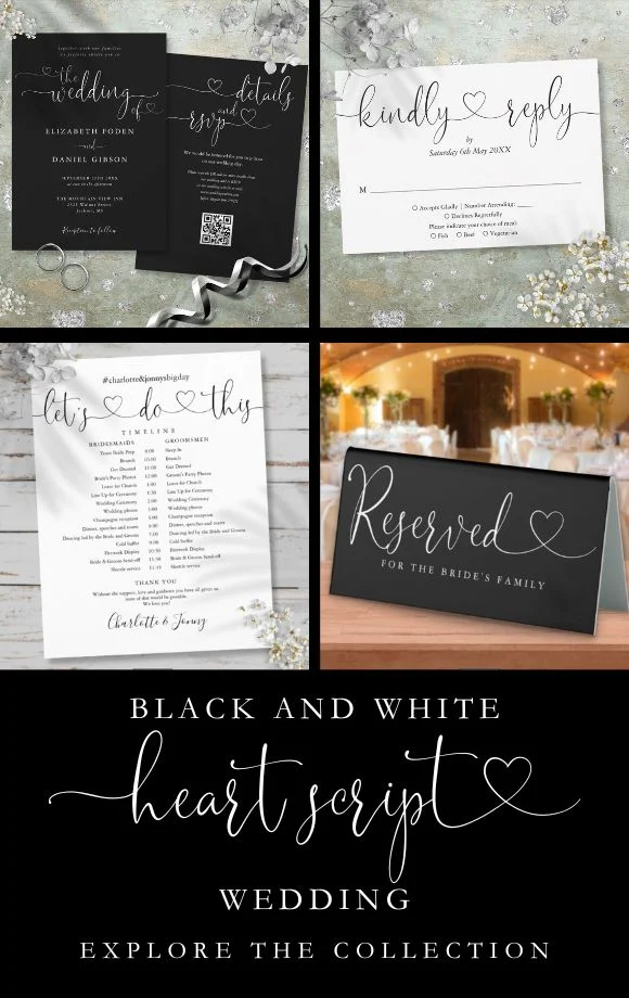Black and White Heart Script Wedding Suite Cover