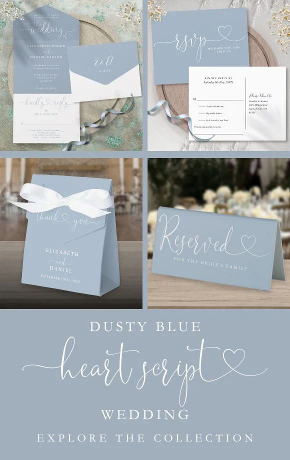 Dusty Blue Heart Script Wedding Suite Cover