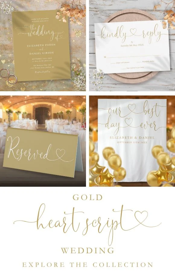 Simple Gold Heart Script Wedding Suite Cover
