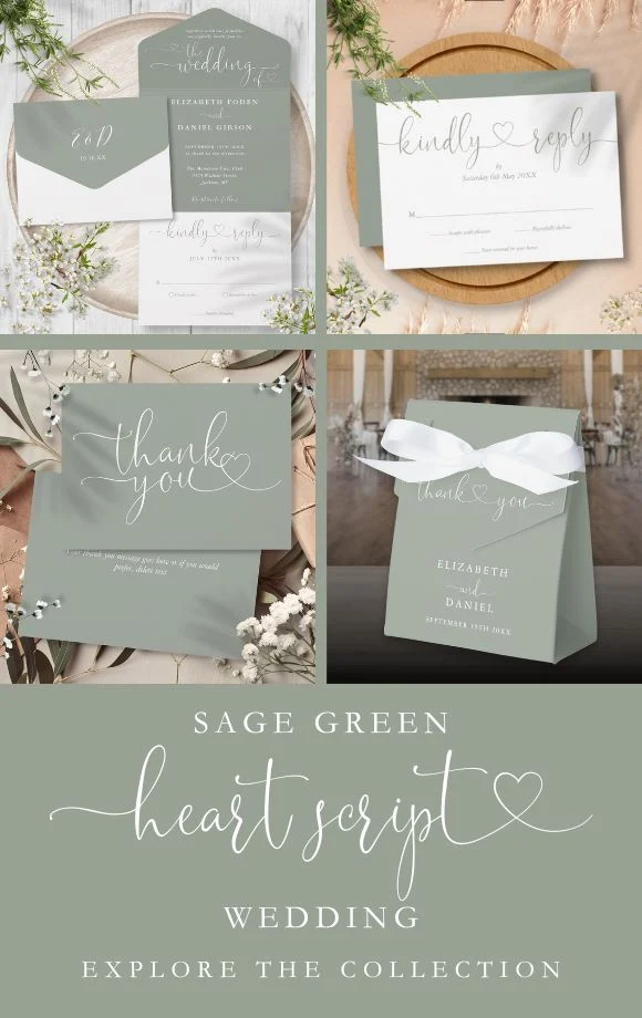 Sage Green Heart Script Wedding Suite Cover