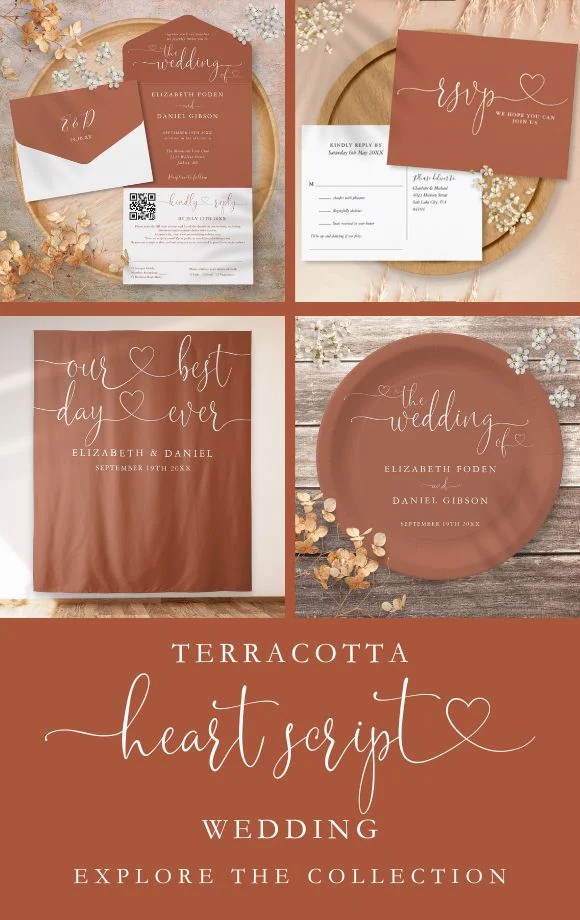 Rustic Terracotta Heart Script Wedding Suite Cover