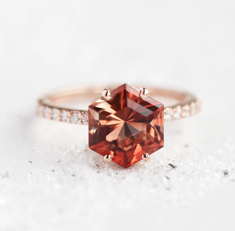 Capucinne Hexagon Sunstone Ring